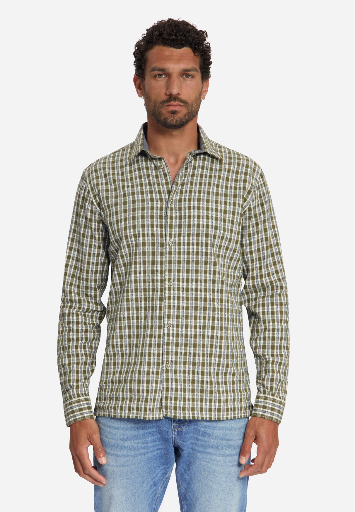 Chemise à petits carreaux, teinte dans la masse, tissage Dobby | moss