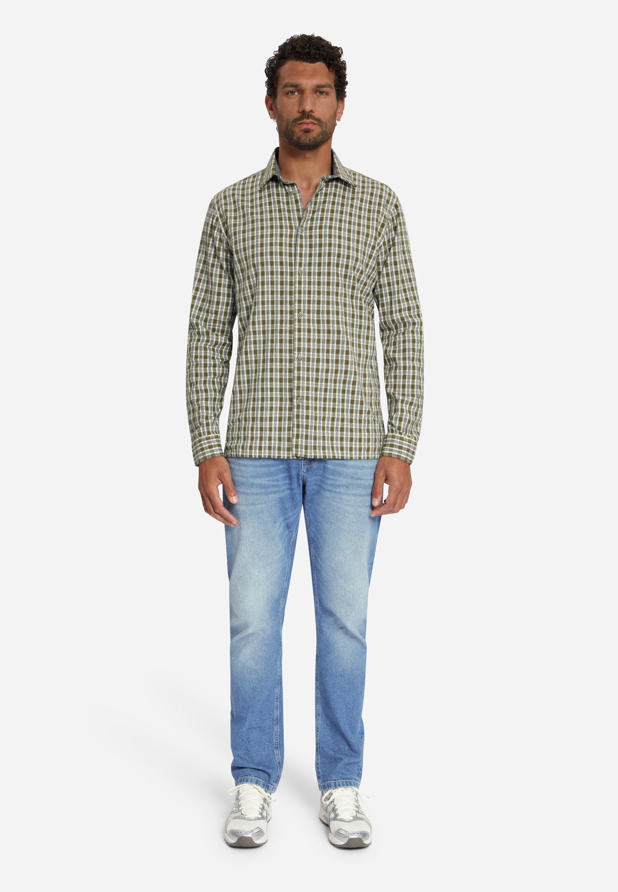 Chemise à petits carreaux, teinte dans la masse, tissage Dobby | moss