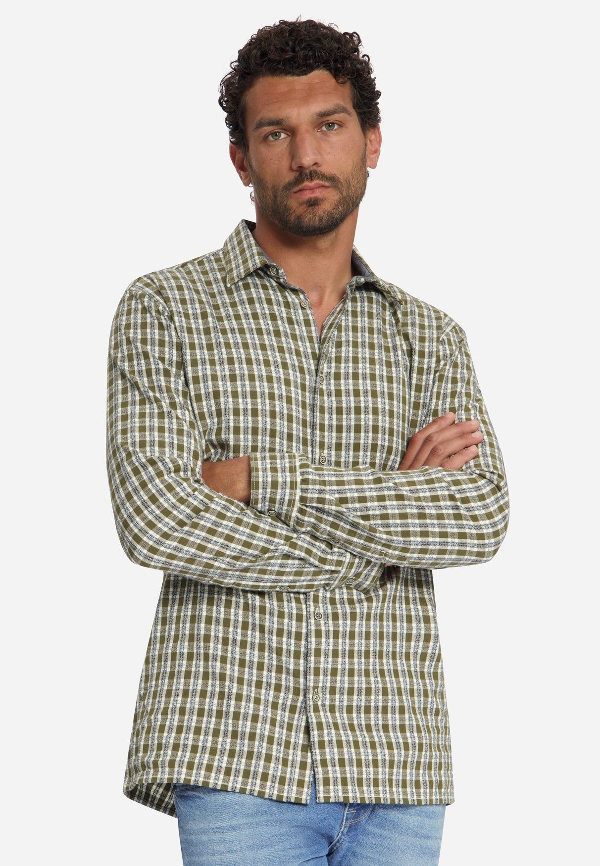 Chemise à petits carreaux, teinte dans la masse, tissage Dobby | moss
