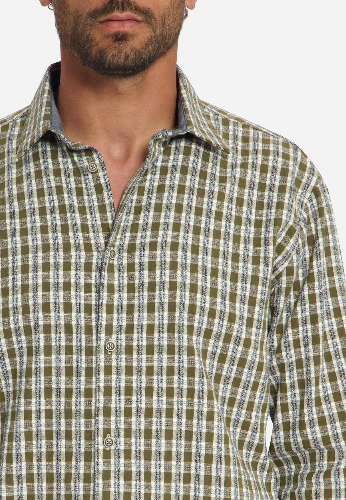 Chemise à petits carreaux, teinte dans la masse, tissage Dobby | moss