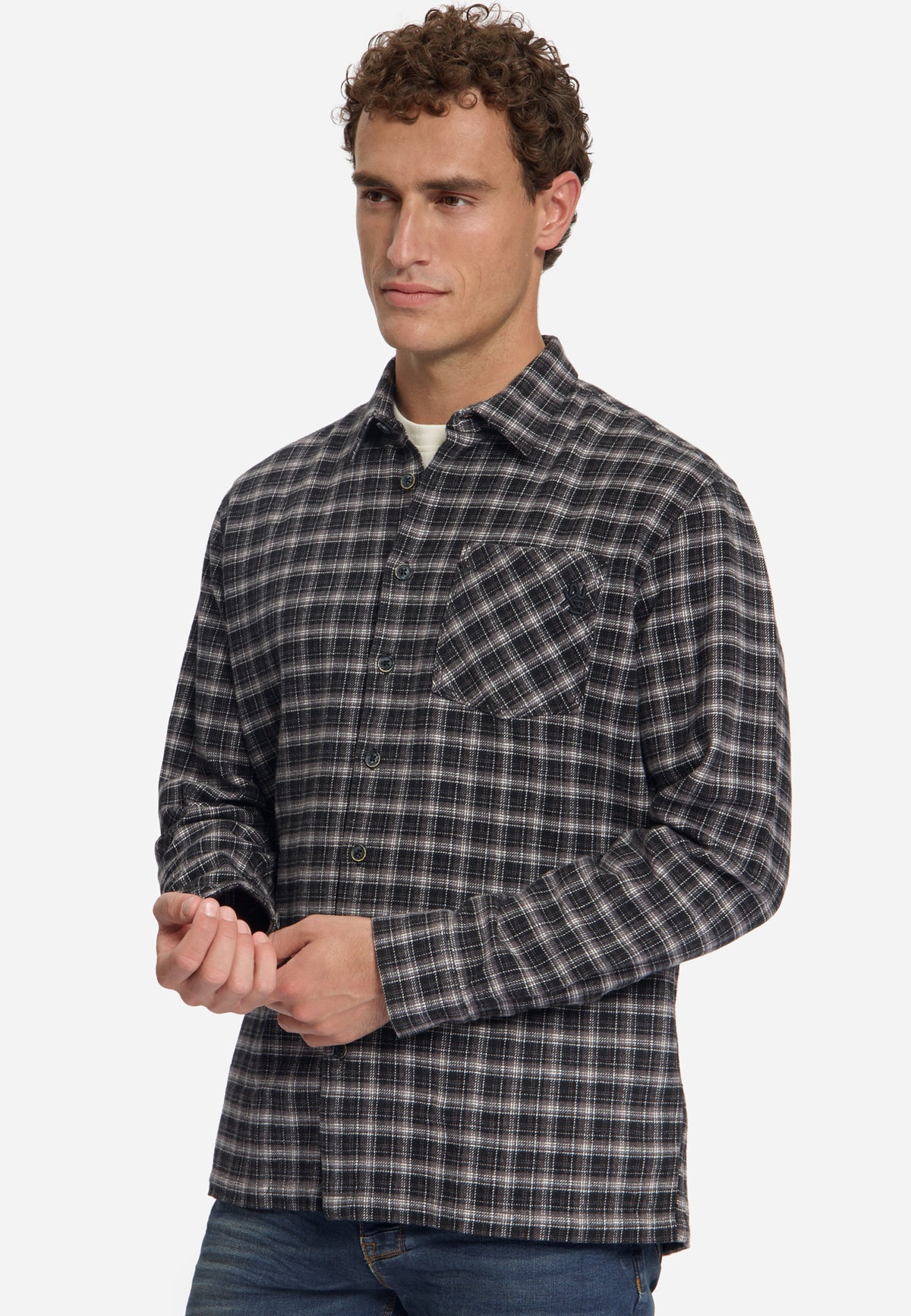 Chemise en coton à carreaux | Noire