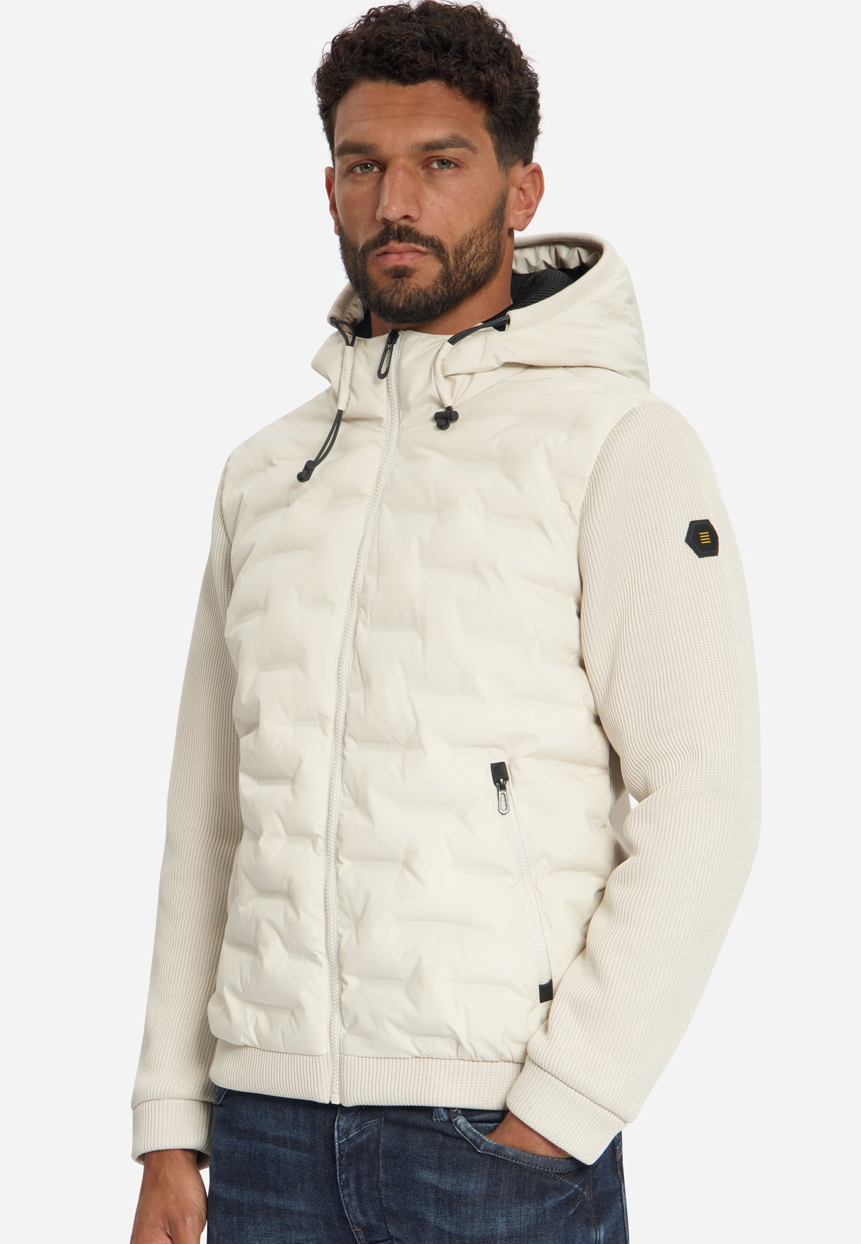 Jacket Short Fit Sealed Hooded Knitted Mix | Stone