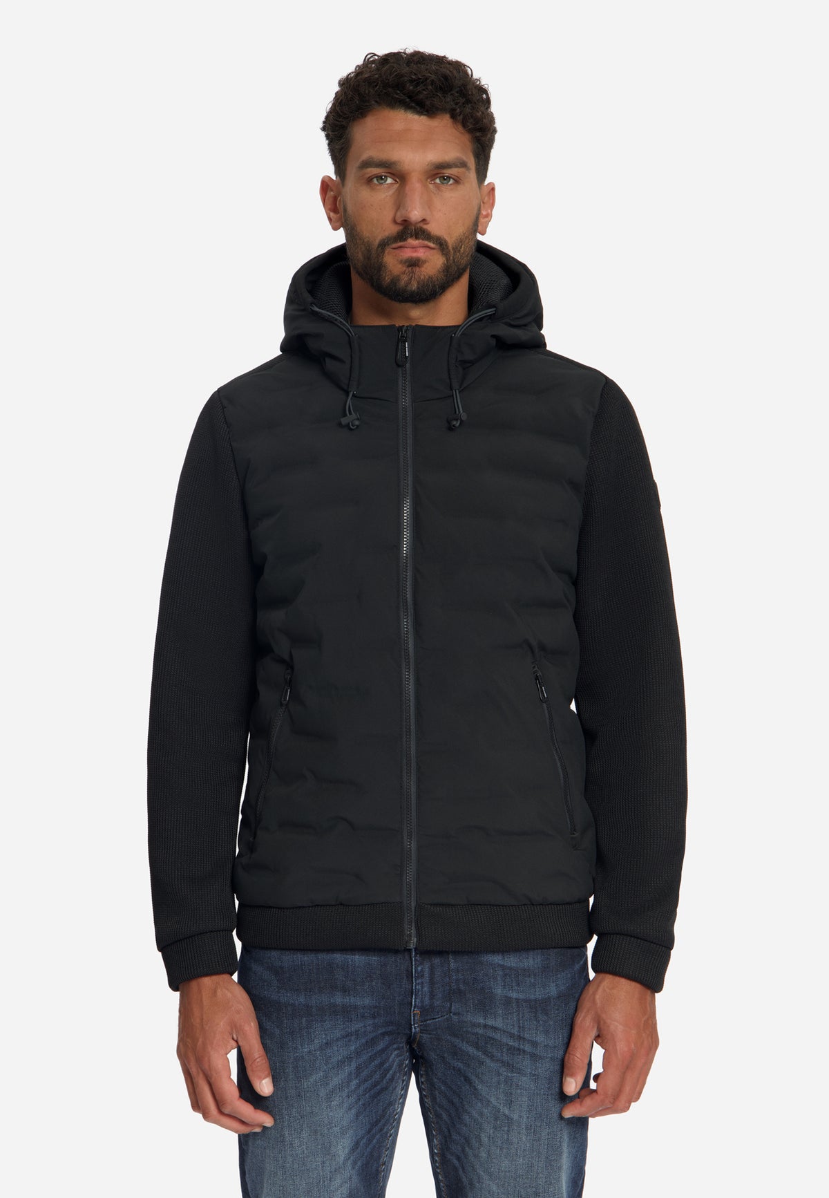 Veste en maille matelassée à capuche | Black