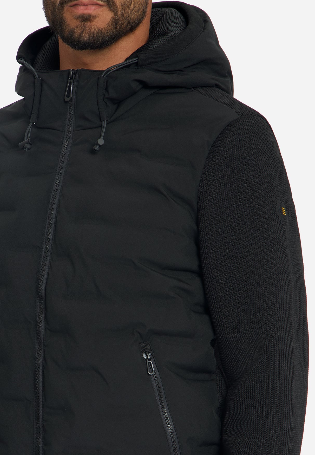 Jacket Short Fit Sealed Hooded Knitted Mix | Black