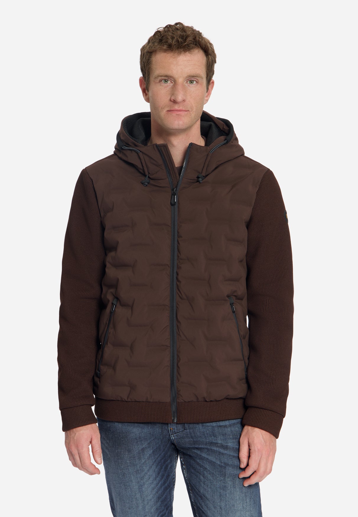 Jacket Short Fit Sealed Hooded Knitted Mix | Dark Brown