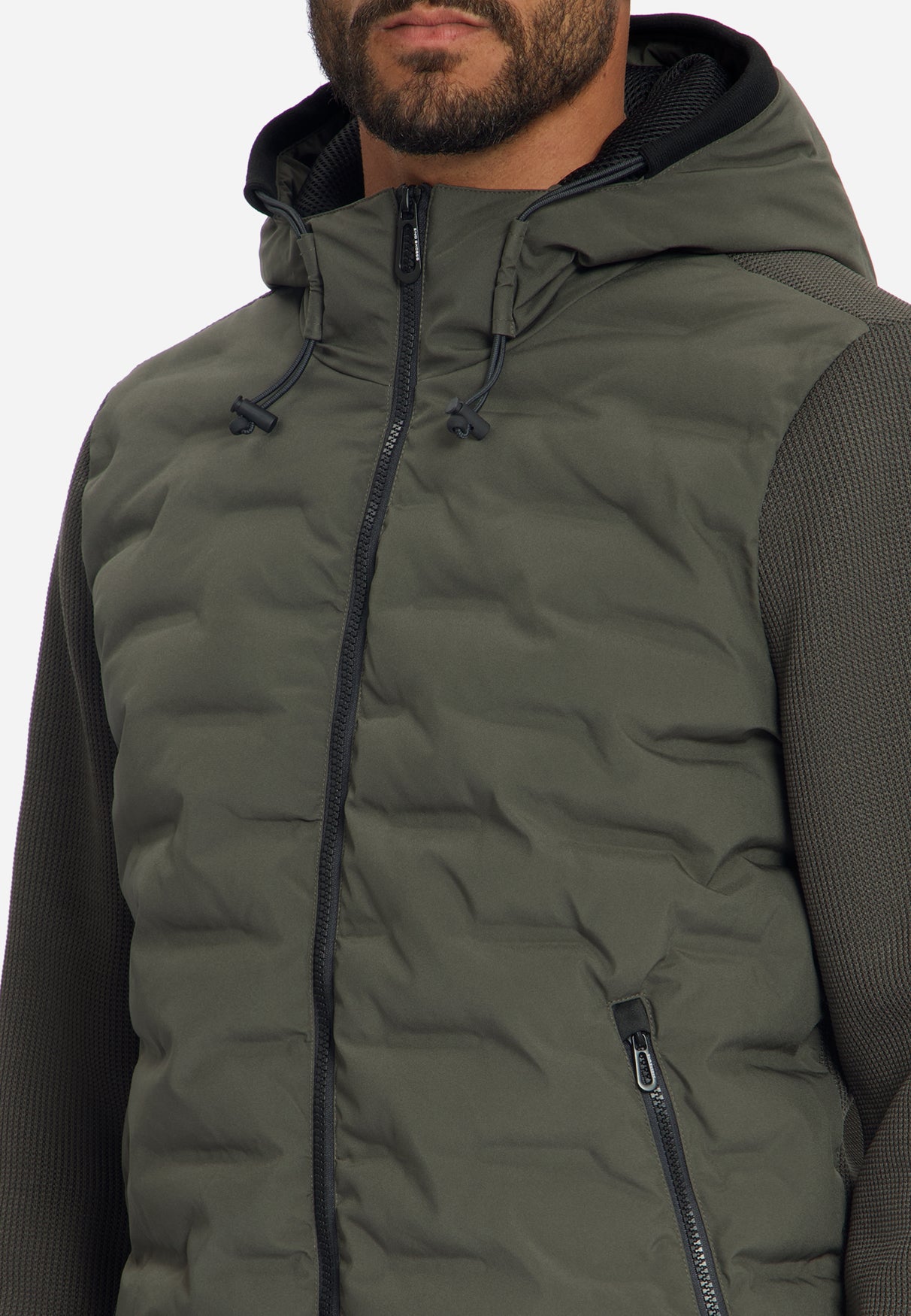 Jacket Short Fit Sealed Hooded Knitted Mix | Army