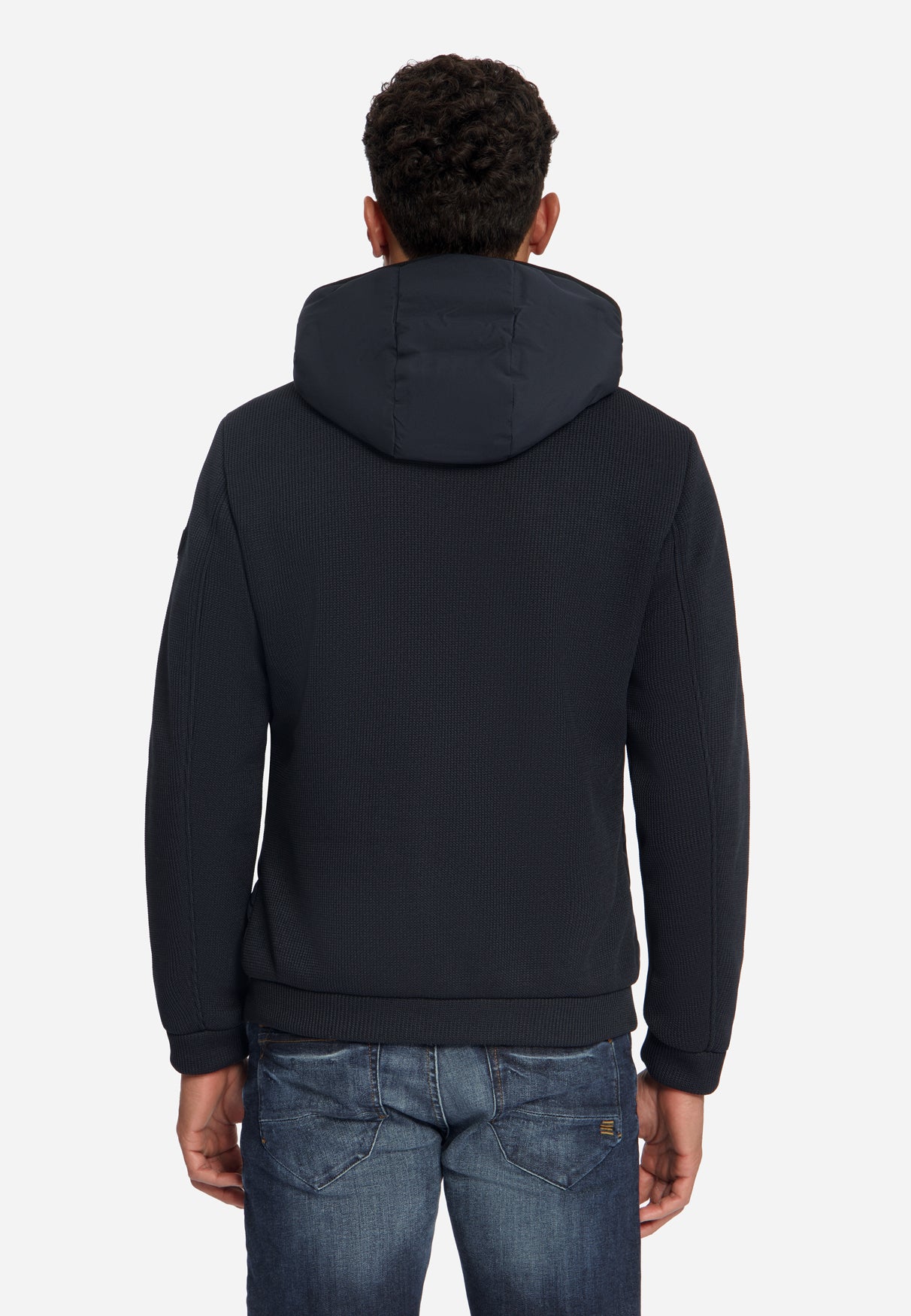 Jacket Short Fit Sealed Hooded Knitted Mix | Dark Night