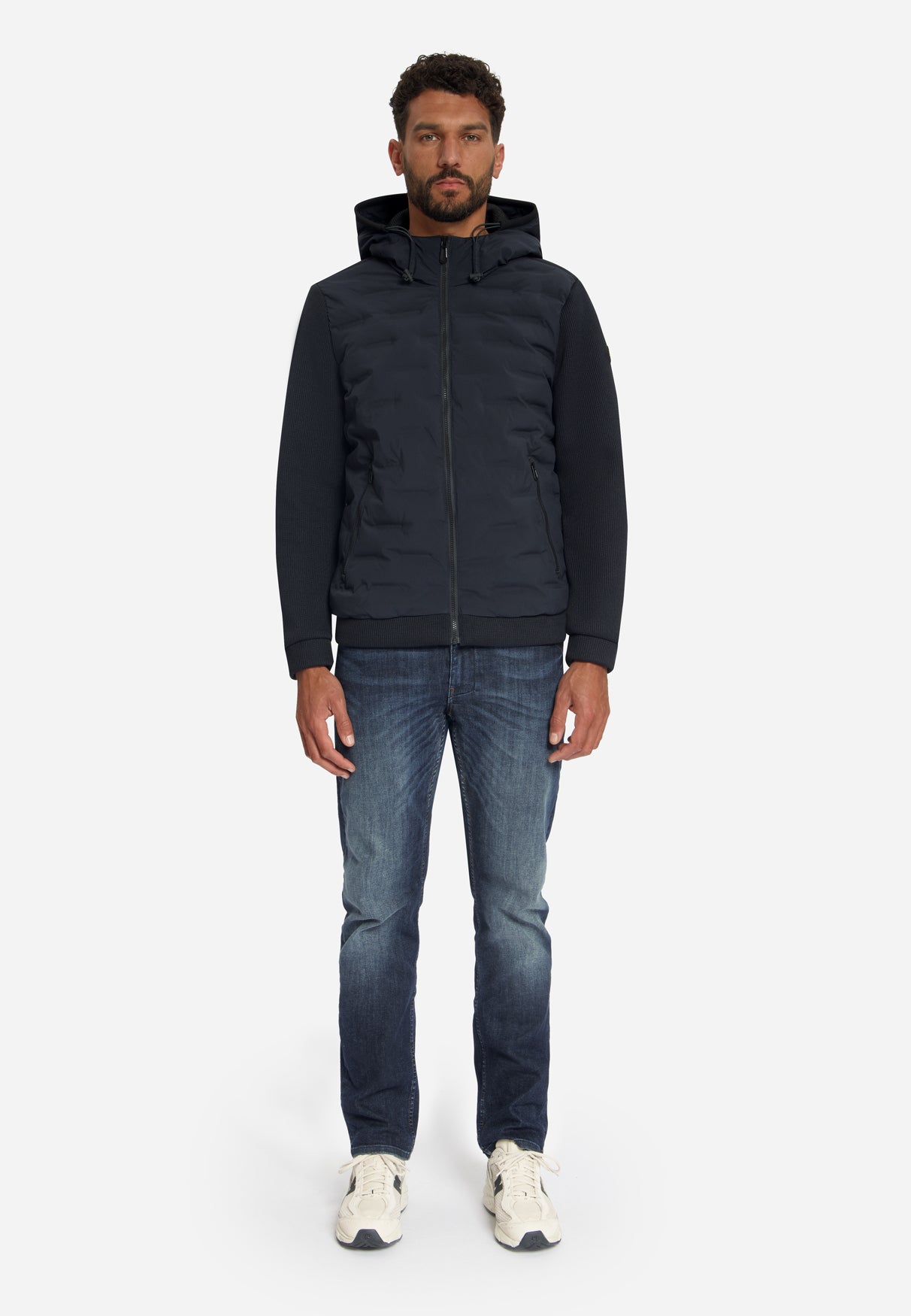 Jacket Short Fit Sealed Hooded Knitted Mix | Dark Night