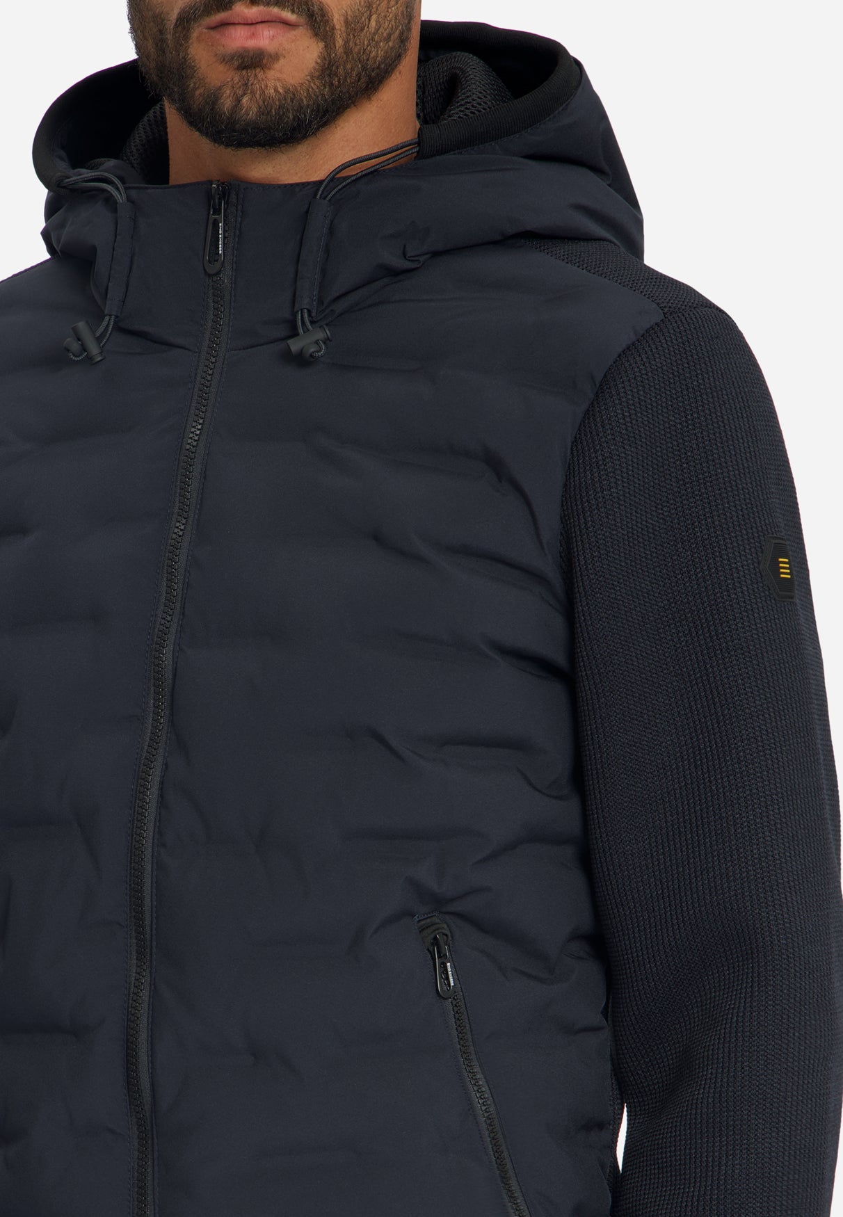 Jacket Short Fit Sealed Hooded Knitted Mix | Dark Night