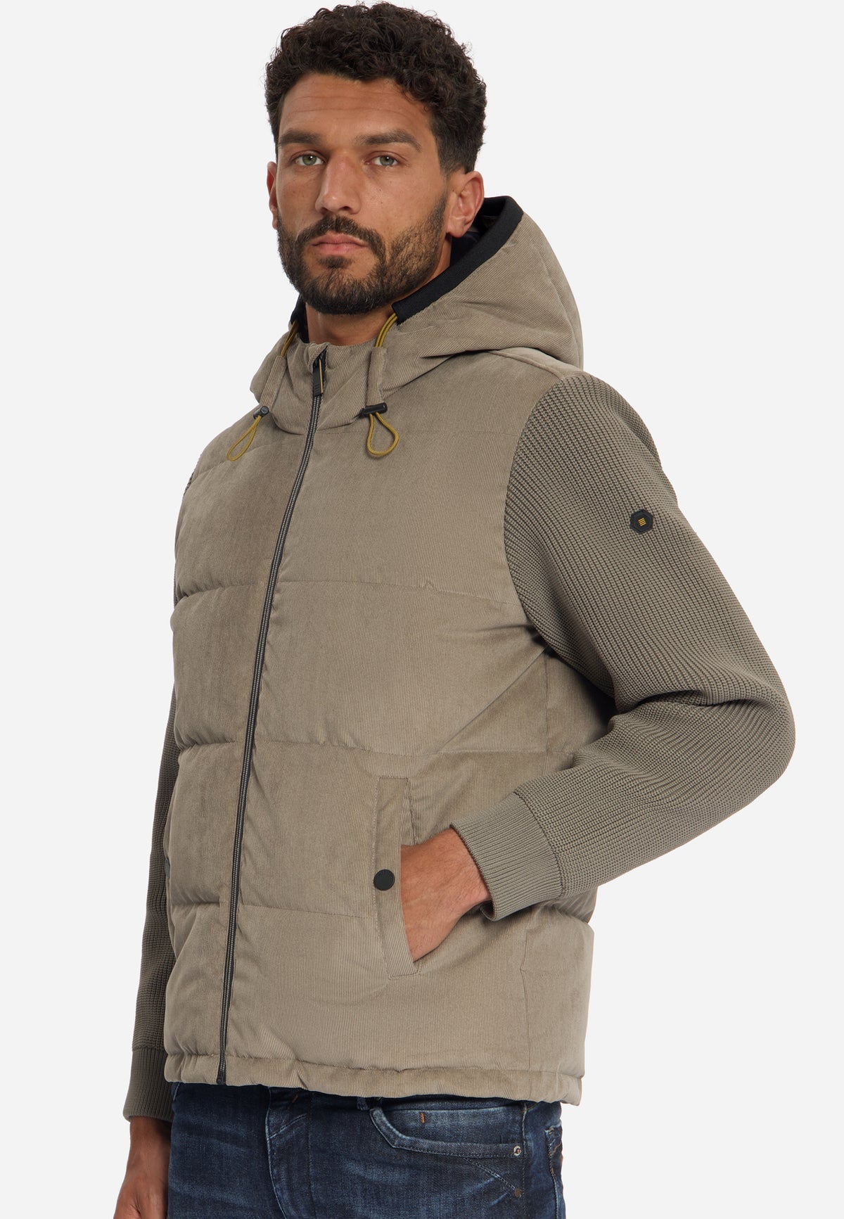 Corduroy Mix Hooded Jacket | Mud