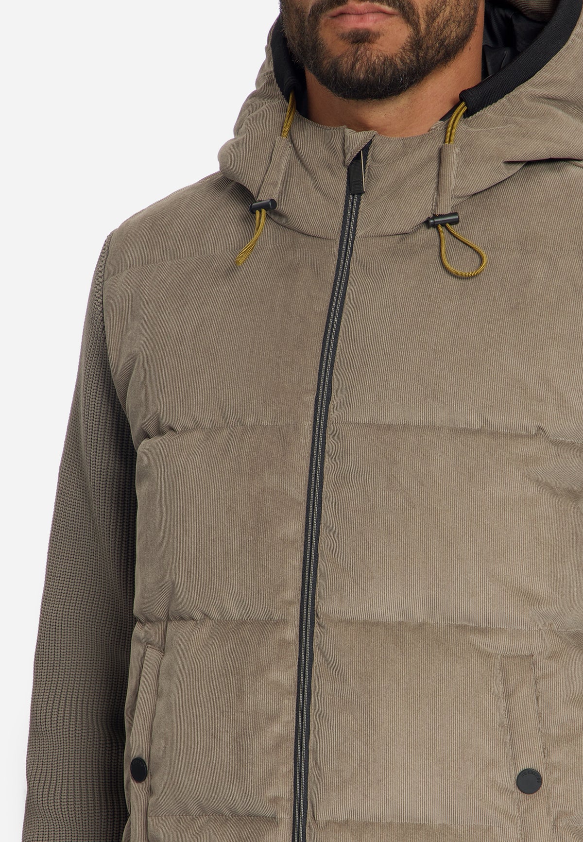 Corduroy Mix Hooded Jacket | Mud