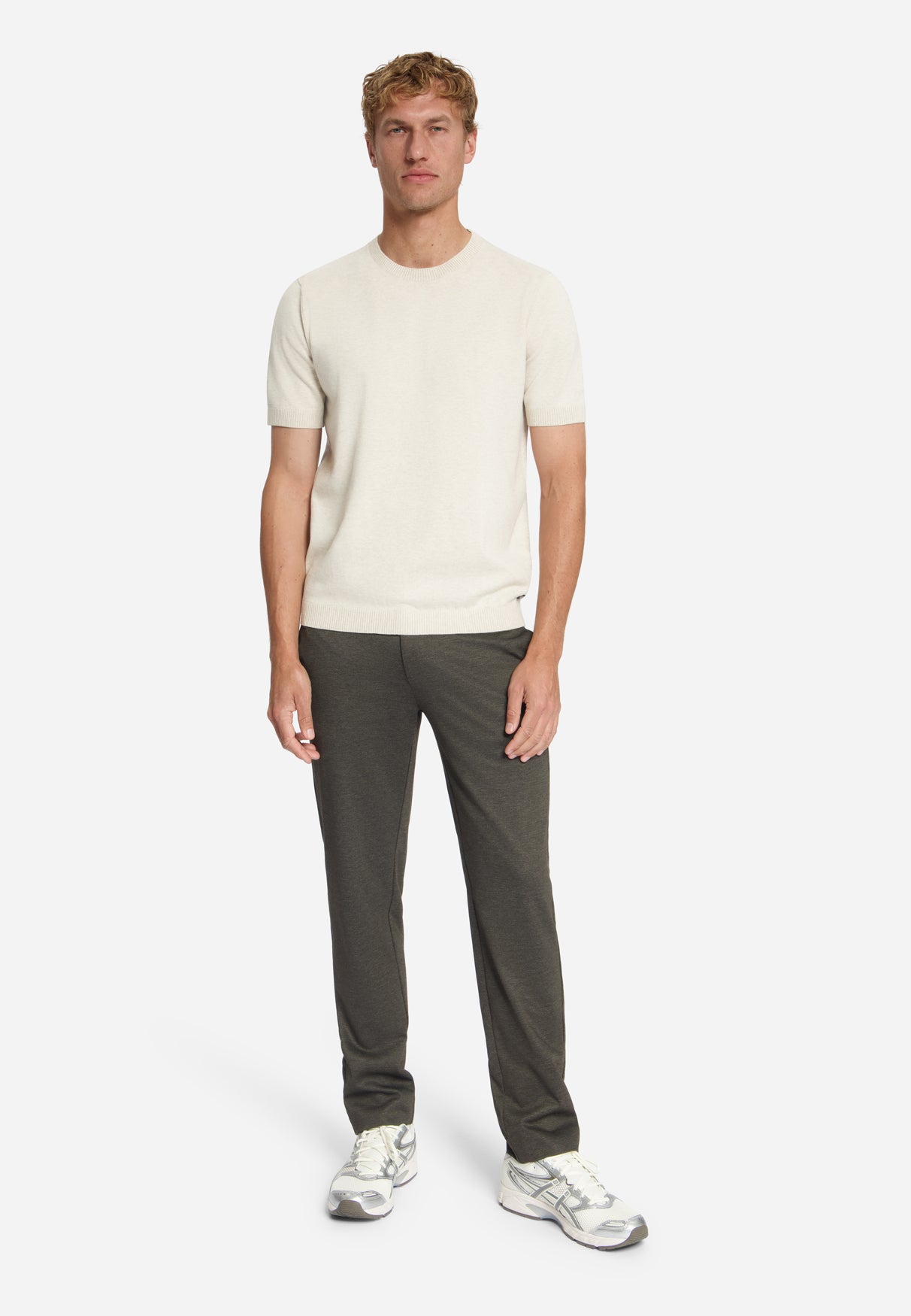 Pantalon en jersey mélangé, regular fit | Marron foncé