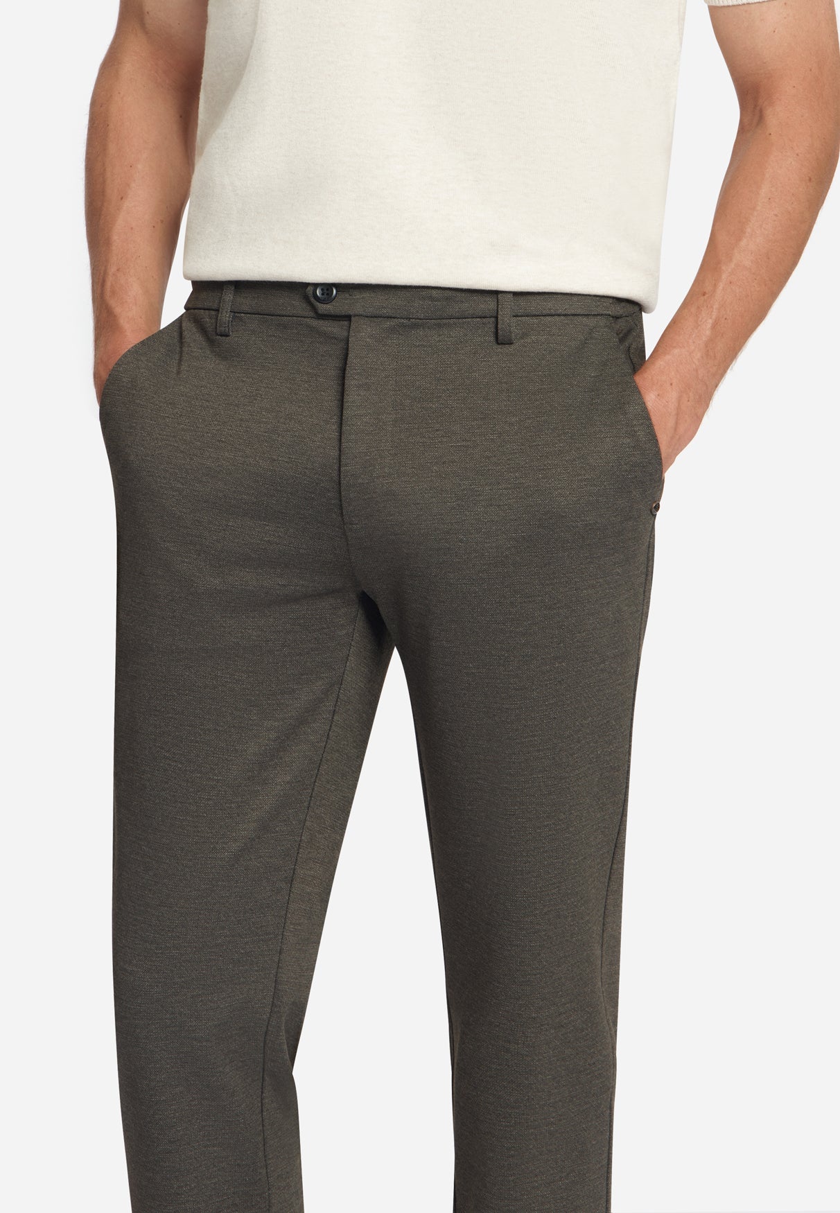 Pantalon en jersey mélangé, regular fit | Marron foncé