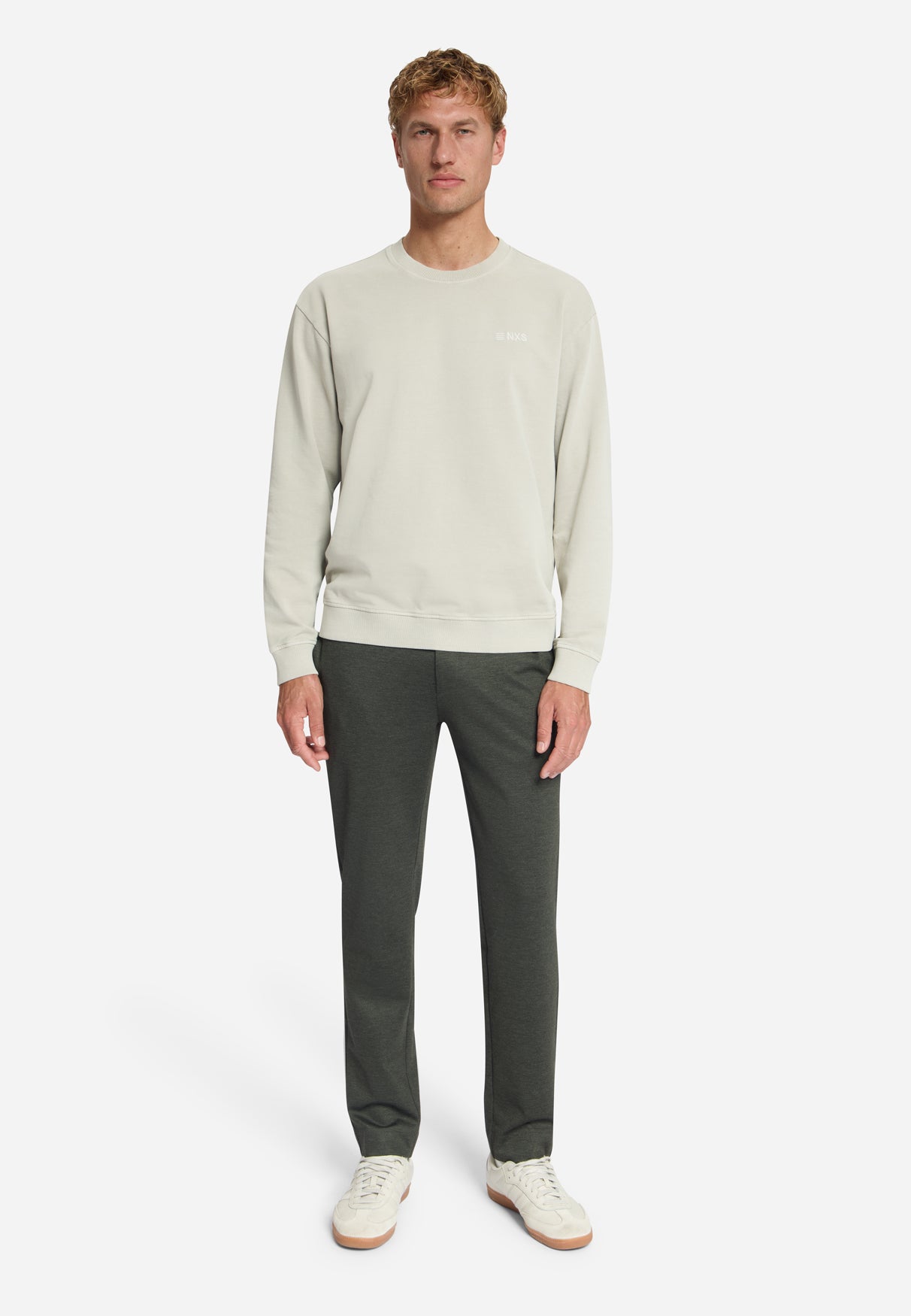 Pantalon en jersey mélangé, coupe regular fit | Vert army