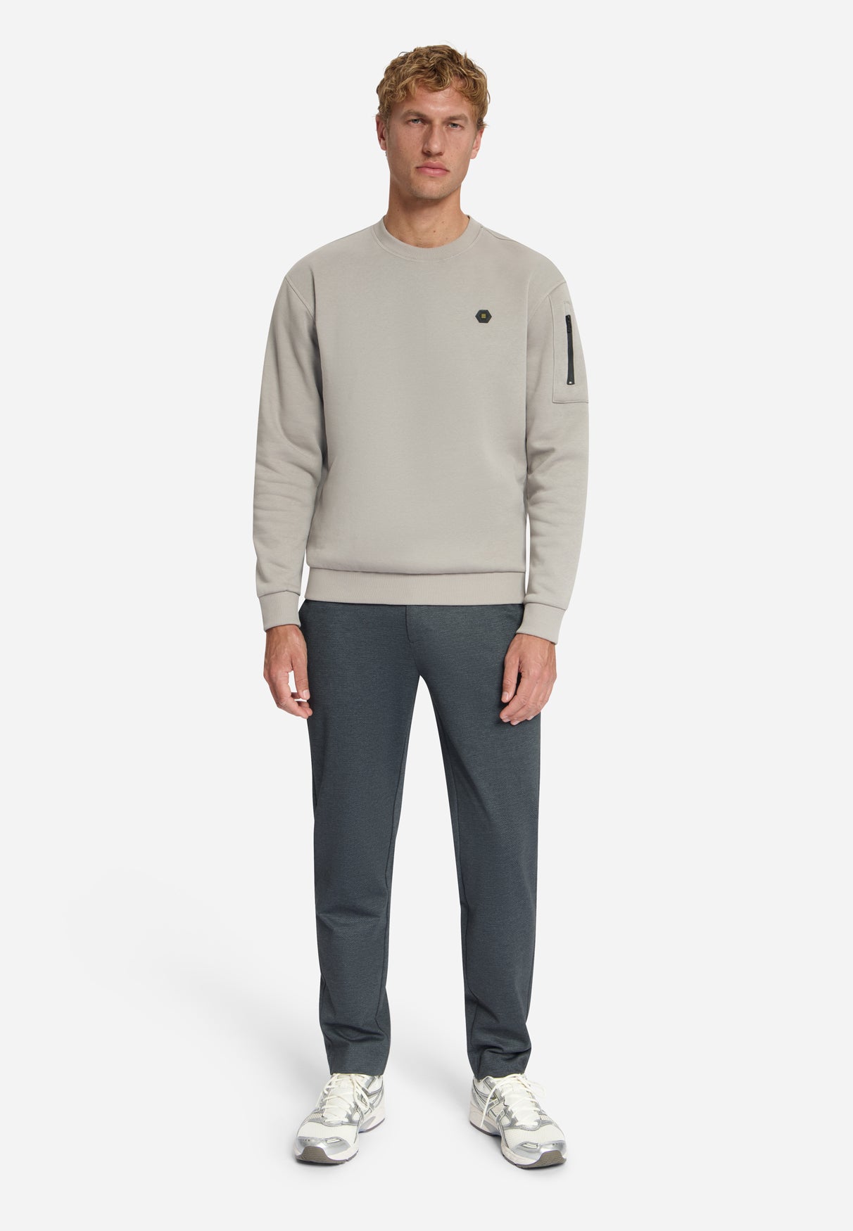 Pantalon en jersey mélangé, regular fit | Antra Mélangé