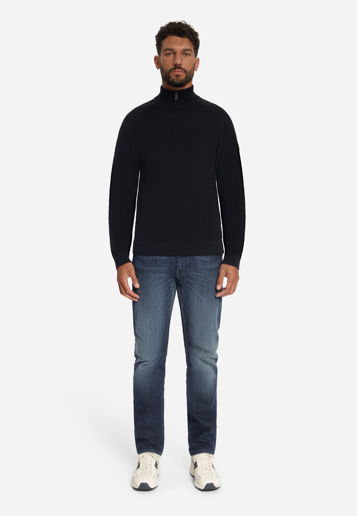 Cable Knit Half-Zip Jumper | Black