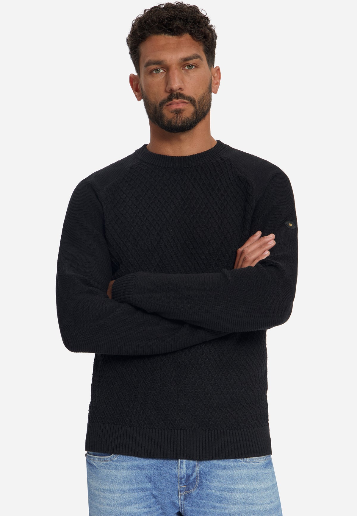 Cable Knit Crew Neck Jumper | Black