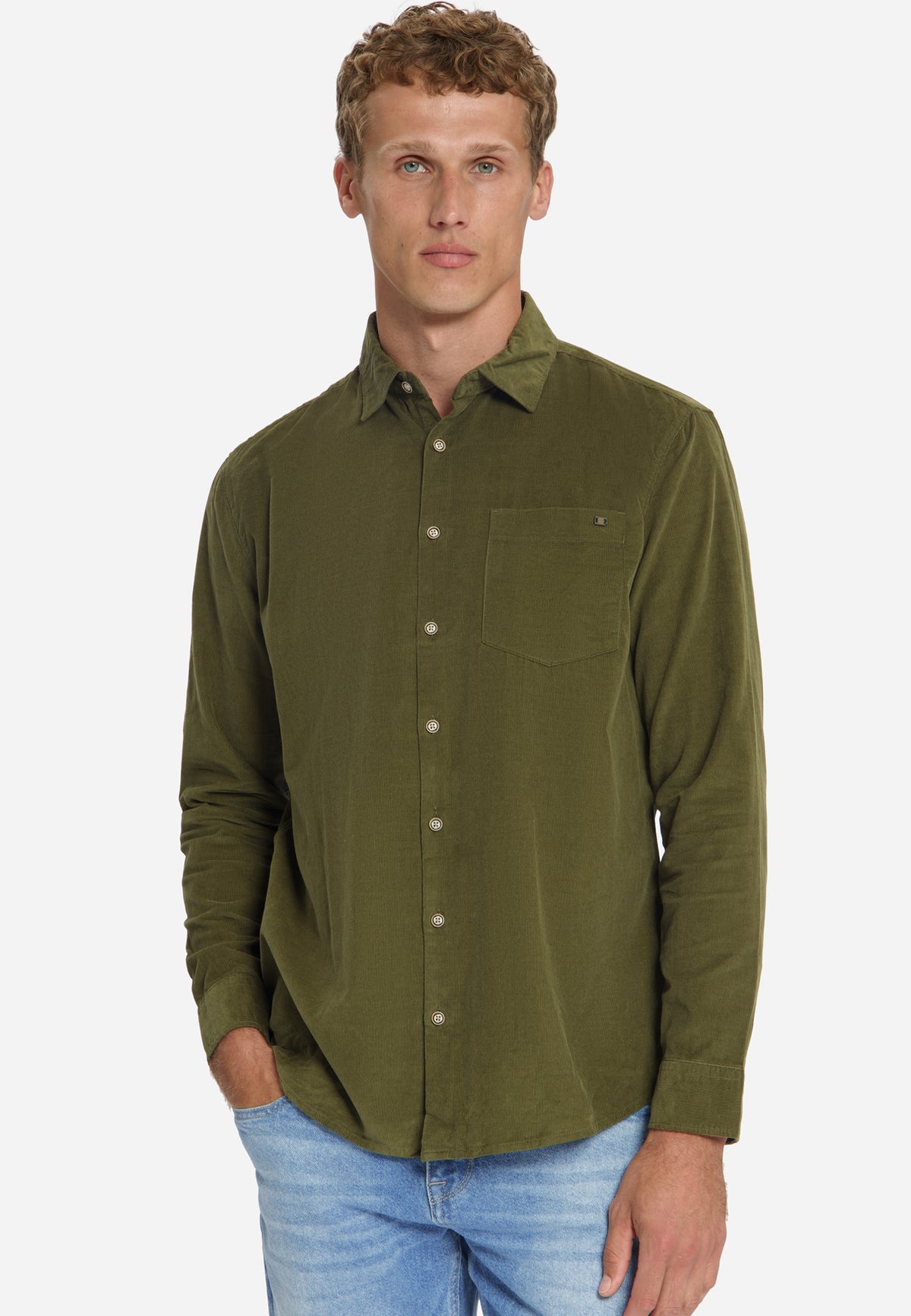 Chemise en velours côtelé fin | Moss