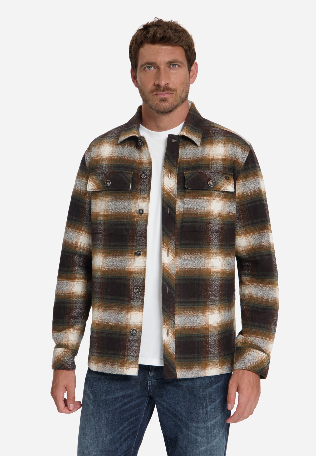 Cotton Checked overshirt | Stone