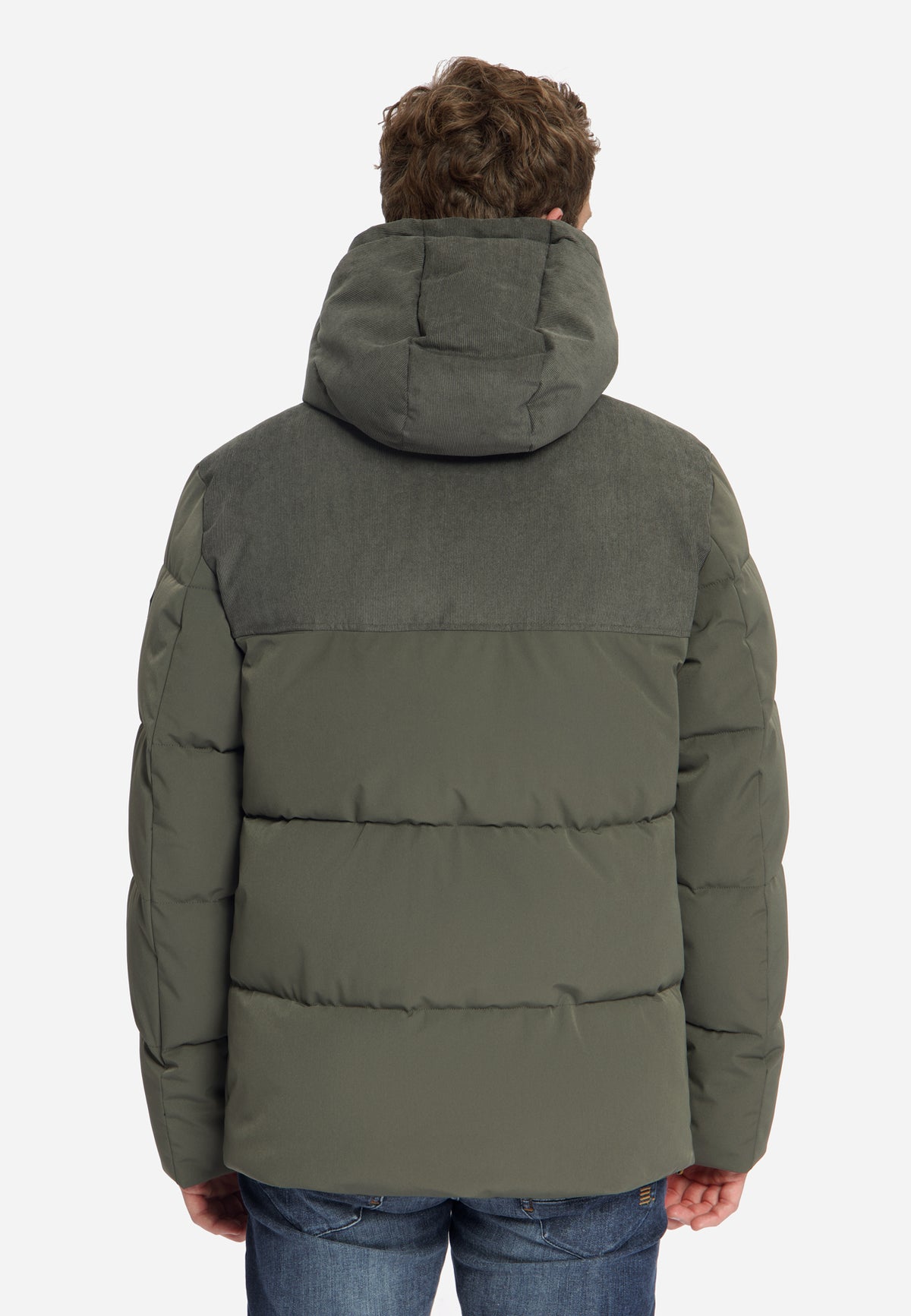 Jacket Short Fit Puffer Corduroy Mix | Army